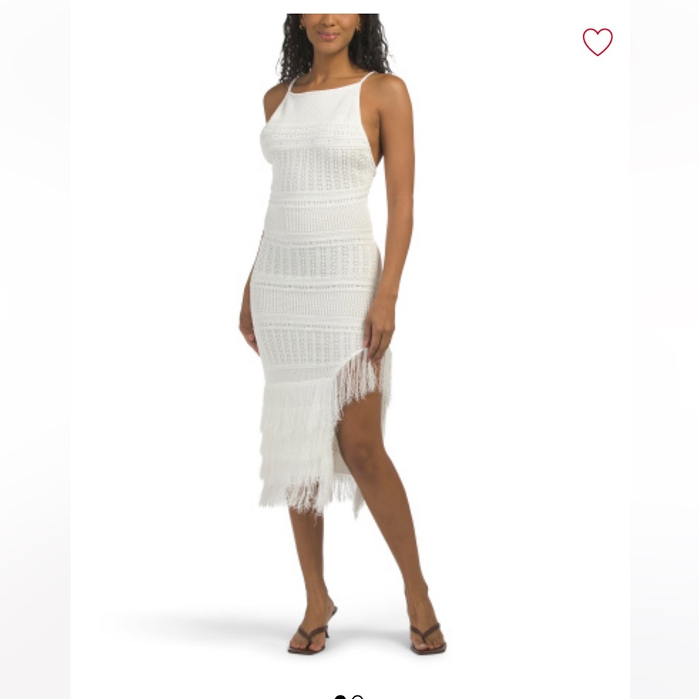 Torn by Ronny Kobo White knit Fringe Midi Dress NWT M